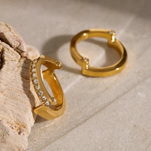 1 paar simple series  style geometrischer edelstahl 18 karat vergoldet strass verstellbare damenringe h5 